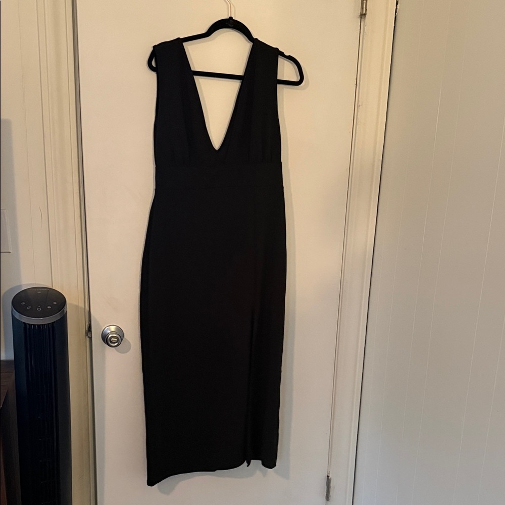 Nasty Gal Black Deep V Midi Dress